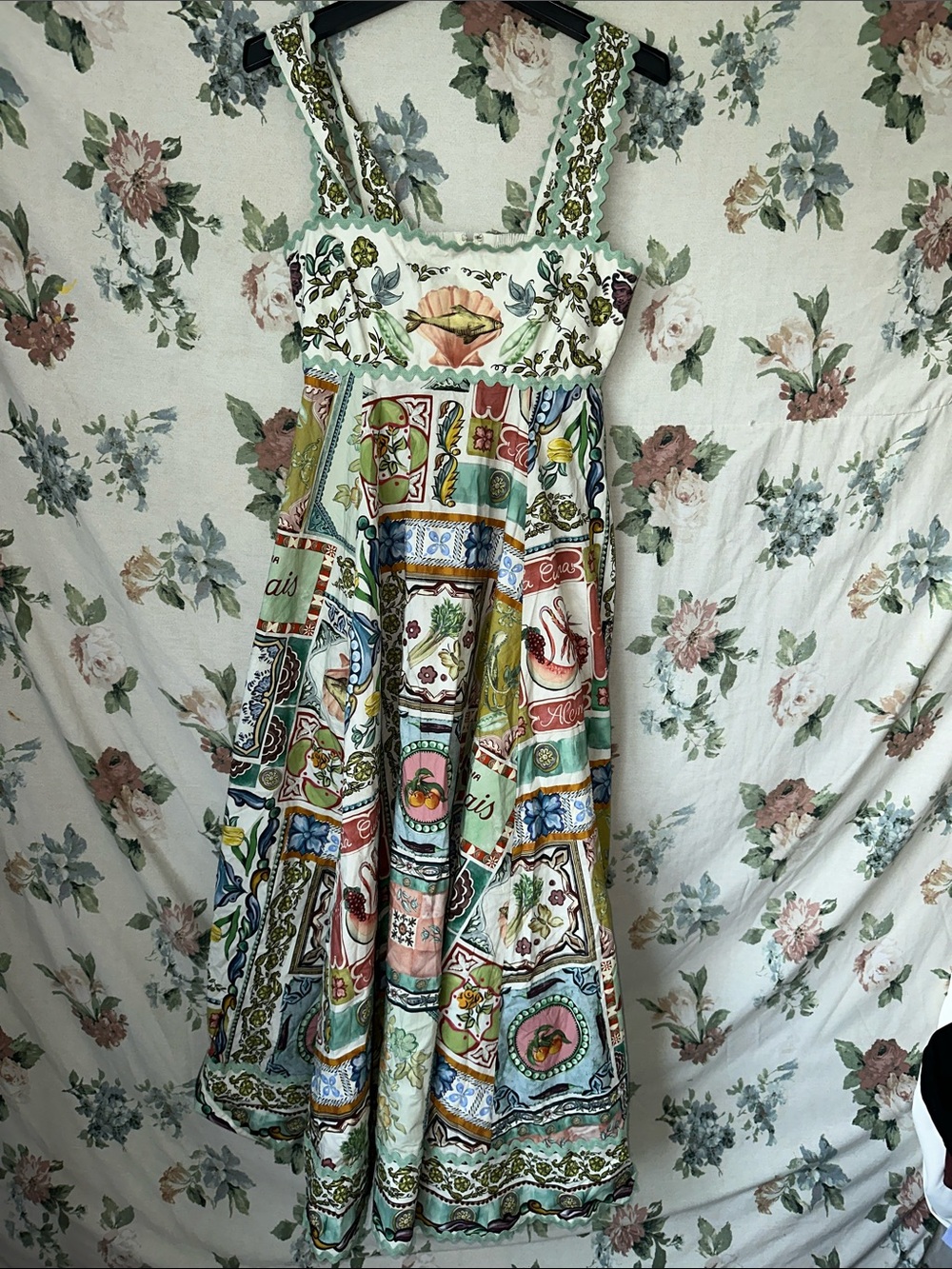 Alemais Multi-Color Patchwork Floral Maxi Dress — White Base with Pastel Accents
